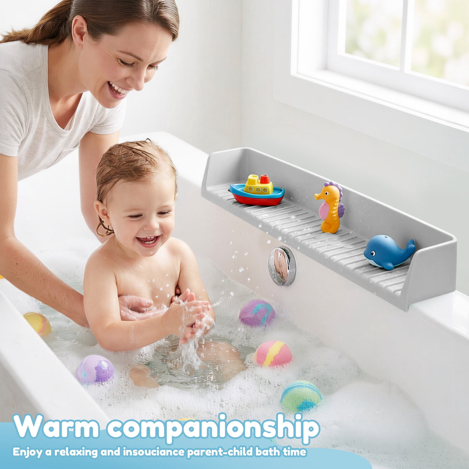 Splash Guard for Bathtub Kids Silicone Bathtub Splash Guard with Suction Cups Bath Tub Play Shelf for Kids and Toy Holder Avoid Water Spill in Bathroom Fun Bath Time for Toddler Baby