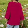 thumbnail image 4 of Womens Cotton Linen Blouses, 3/4 Sleeve Shirts for Women Dressy Casual Vintage Solid Color Lightweight V Neck T-Shirts, 4 of 6