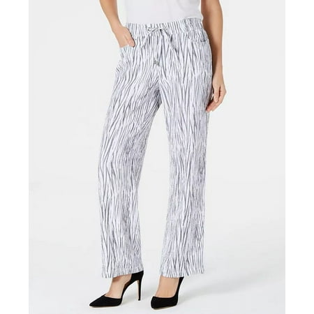 JM Collection Women's Printed Crinkle Drawstring Pants White Size Large