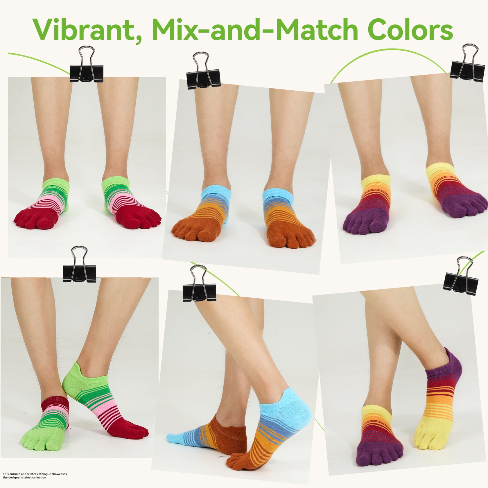 OpetHome Colorful Cotton Toe socks for women men, Ankle five toe socks 6 pairs Large