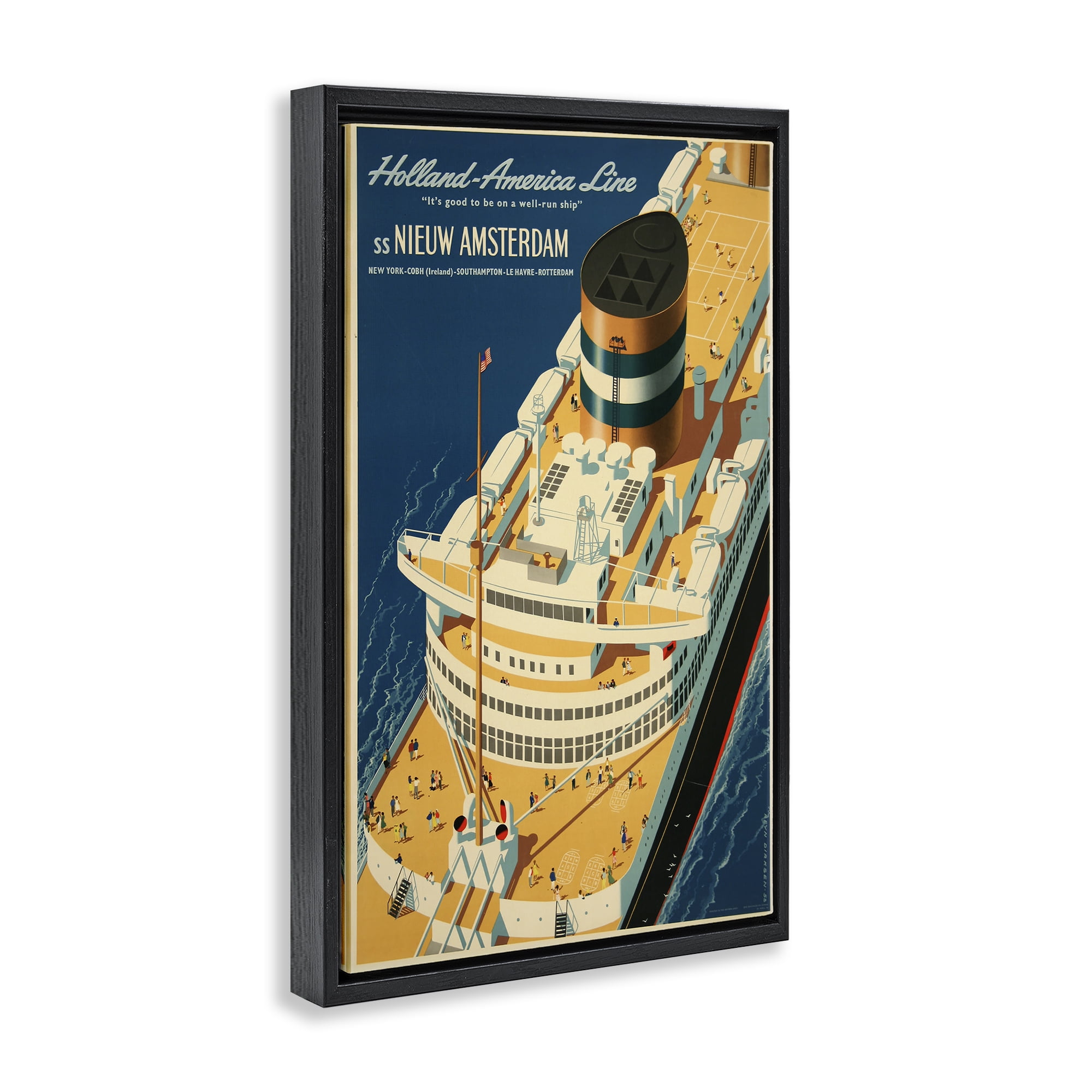 Stupell Industries Nieuw Amsterdam Cruise Ship Black Framed Floater Canvas Wall Art, design by Vintage Posters