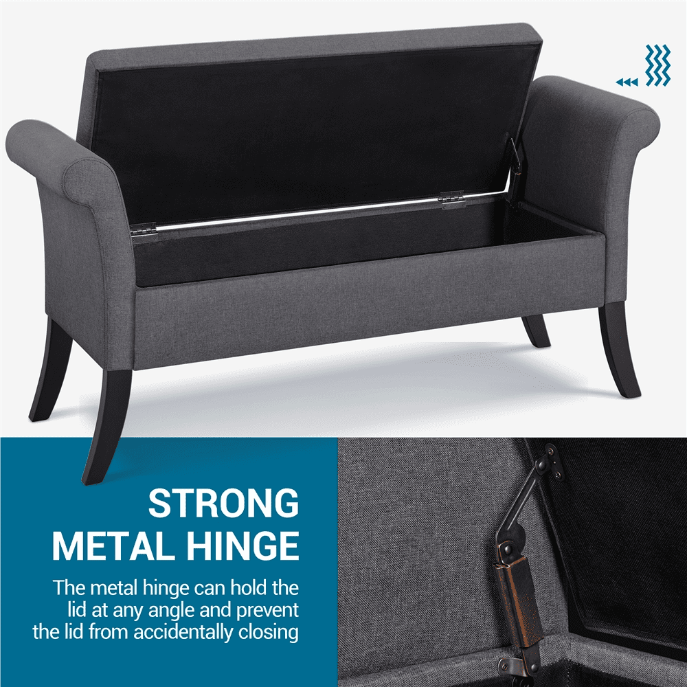 Yaheetech Modern Fabric Tufted Storage Bench Cushioned Ottoman Bench with Rolled Arms, Dark Gray