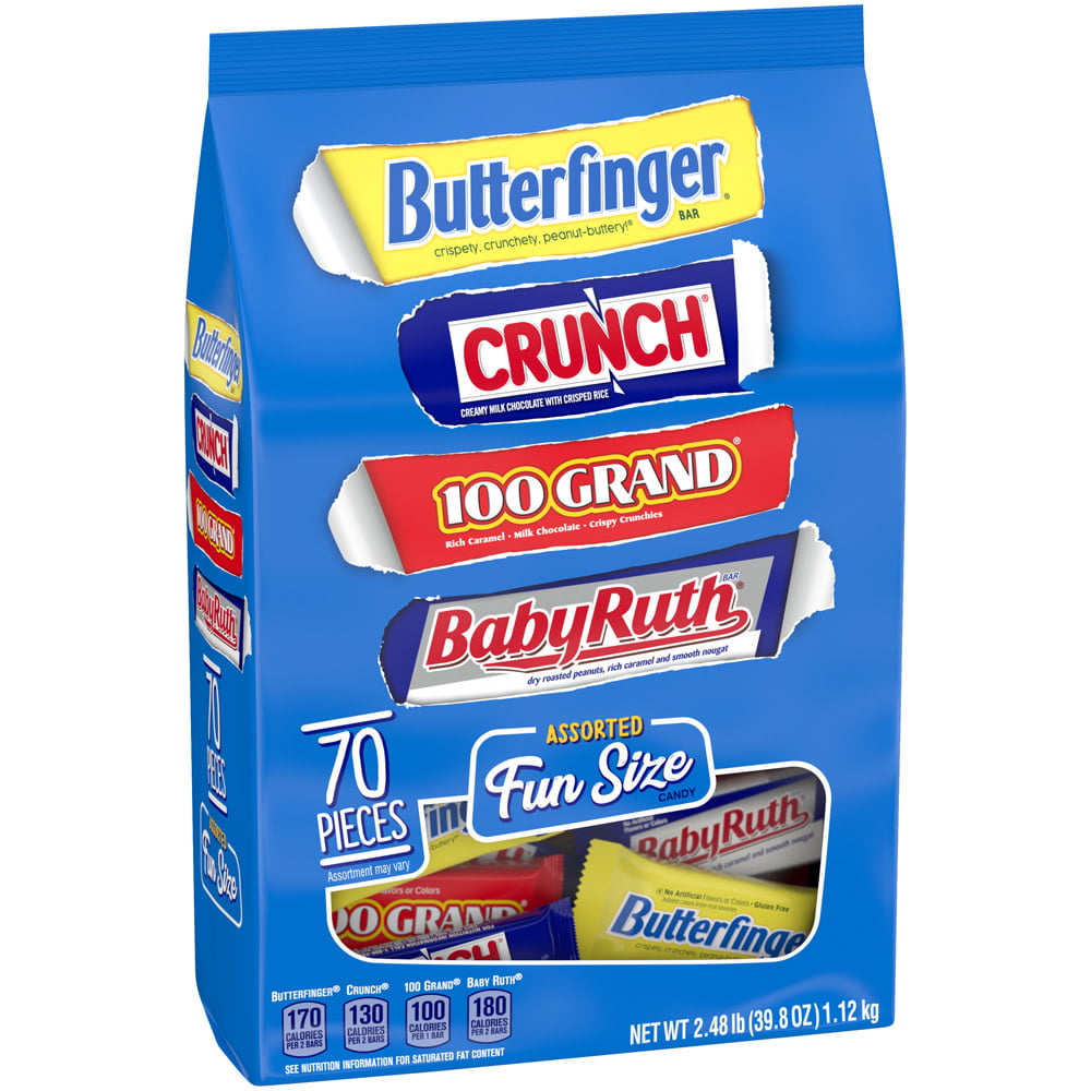 Butterfinger  Co. Bulk Chocolate-y Candy Bag, Mix of Fun Size Butterfinger,  Crunch, Baby Ruth  100 Grand Milk Chocolate-y Bars, 39.8 oz, 70 Count -  Walmart.com