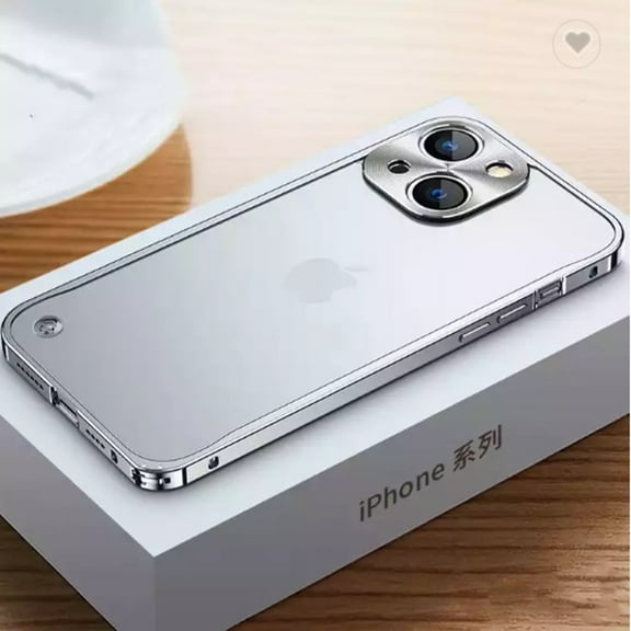 Aluminum Metal Bumper Frame iPhone 14 Plus Case (Silver) Matte Clear Camera Lens Shockproof and Scratch Resistant Protection Cover