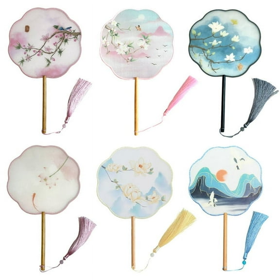 ZUARFY Chinese Style Antique Translucent Handheld Round Circular Fan Vintage Lotus Flower Print Dancing Paddle Hand Fans