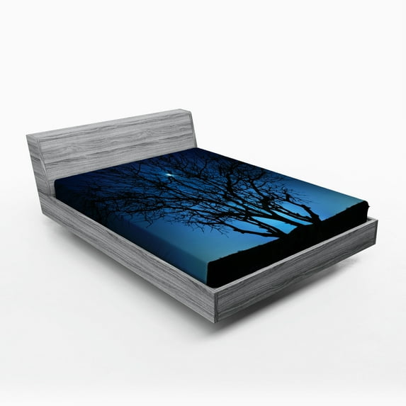 Ambesonne Navy Blue Fitted Sheet, Night Moon Cosmos, Queen Size, Navy Black