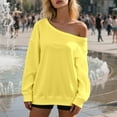 thumbnail image 2 of Off Shoulder Sweatshirt For Women Solid Drop Shoulder Oversized Long Sleeve Pullover Shirts Fall Trendy y2k Tops, 2 of 5