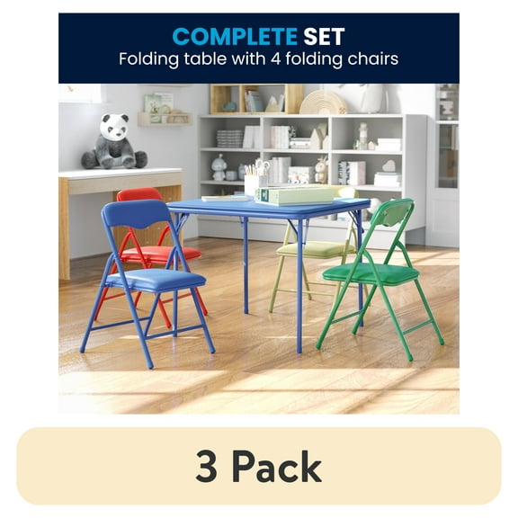(3 pack) Emma   Oliver Kids 5-Piece Classroom Folding Table and Chairs Set, Multicolor