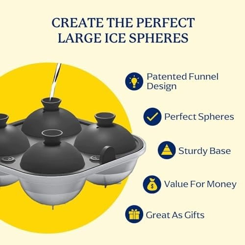 Large Silicone Premium Ice Trays, 2 Inches Big Cubes & 2.5 Inches Sphere Ice Molds - BPA Free, Craft Ice Maker for Gifting, Easy Release - Black(With Ice Bag)