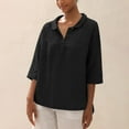 thumbnail image 2 of Penkiiy Women's Casual 3/4 Sleeve Henley V-Neck Button Up Pleated Back Blouses Solid Blouse Tops T-Shirts S Black, 2 of 8