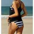 thumbnail image 3 of Women's Black Tankini with Stripes Patchwork, 3 of 9