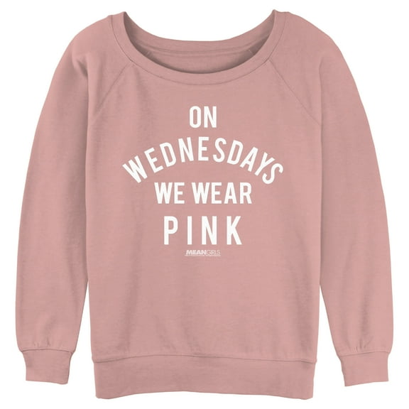 Junior's Mean Girls On Wednesdays We Wear Pink White Bold Sweatshirt Desert Pink X Large