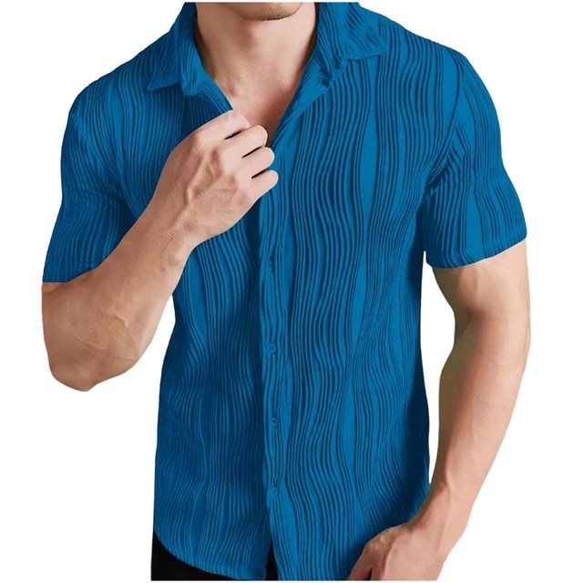 Posijego Men's Button down Shirts Casual Textured Short Sleeve Shirt Collared Lightweight Beach Tops for Men