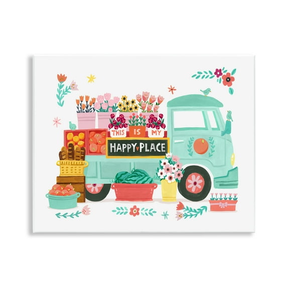 Stupell Industries Happy Place Flower Truck Plants & Flowers Painting Unframed Art Print Wall Art, 14 x 11