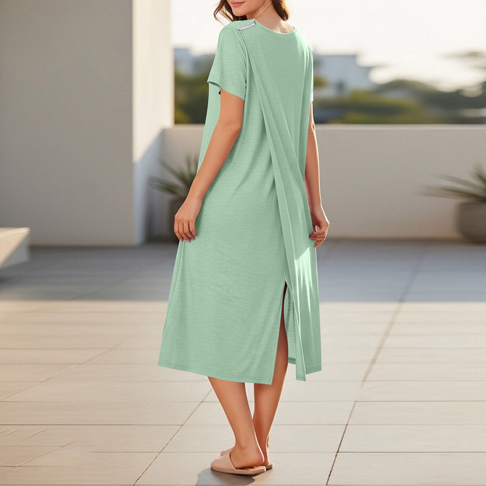 Open Back Hospital Gowns for Women Post Surgery Dress Adaptive Nursing Nightgown Soft Cozy Maternity Robe