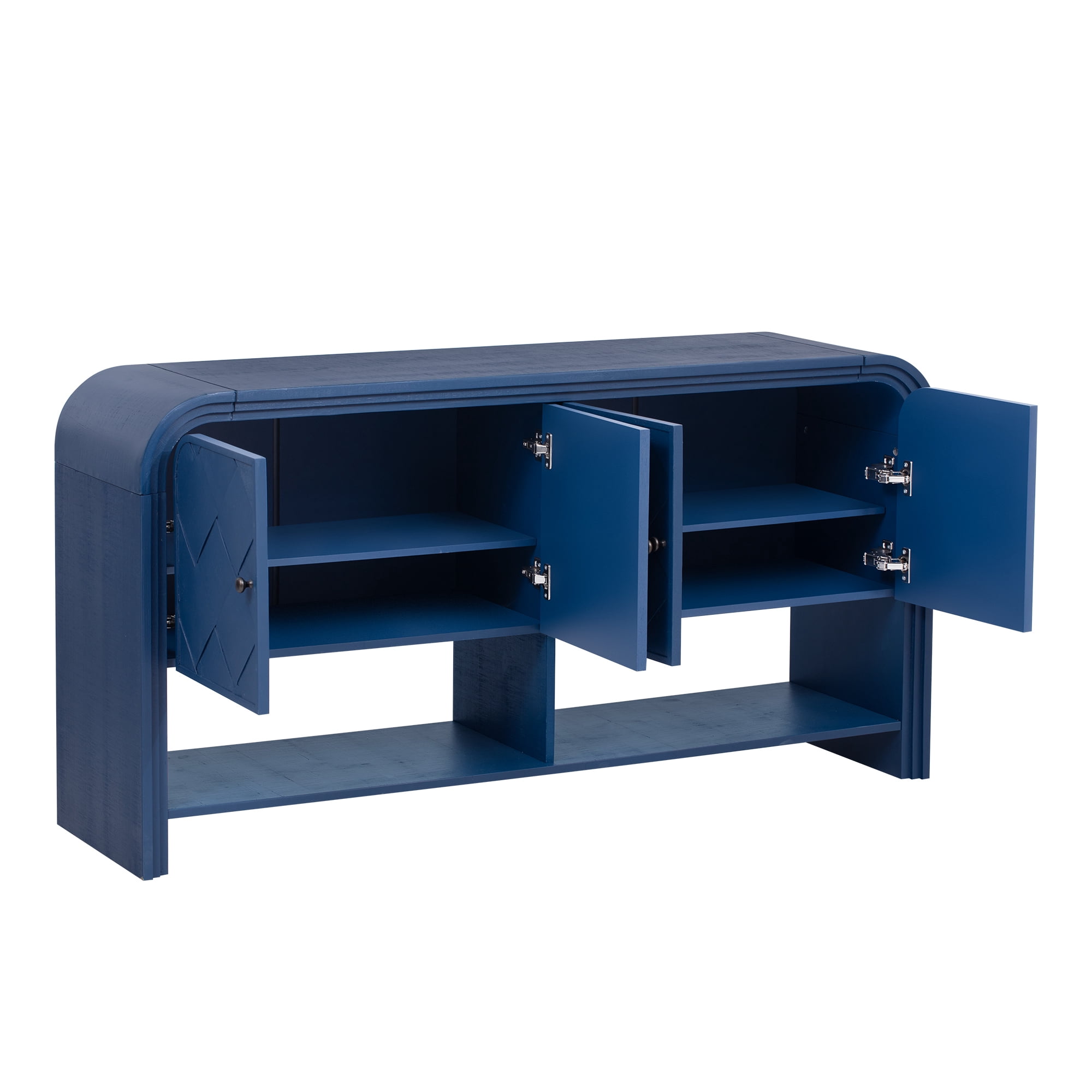 EUROCO 59.8" Long Console Table,Wood Entryway Table with 4 Doors and Open Storage Shelf, Narrow Long Sofa Table Behind Couch for Hallway, Living Room,Navy Blue