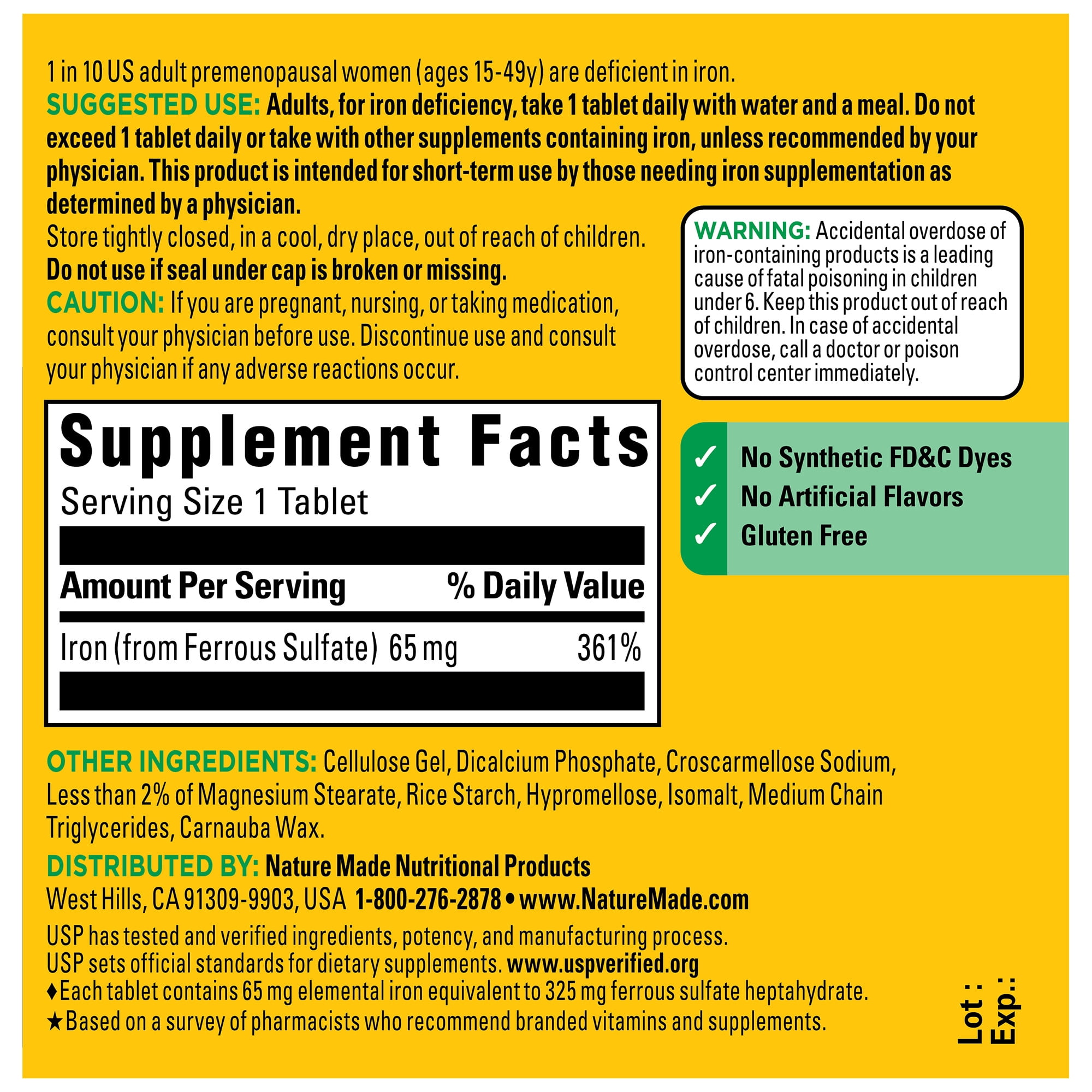 (3 pack) Nature Made Iron 65 mg (325 mg Ferrous Sulfate) Tablets, Dietary Supplement, 150 Tablets