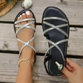 thumbnail image 2 of Miluxas Women's Rhinestone Flat Sandals Glitter Open Toe Sparkly Summers Dressy Beach Slides Shoses Black 7.5(40), 2 of 7