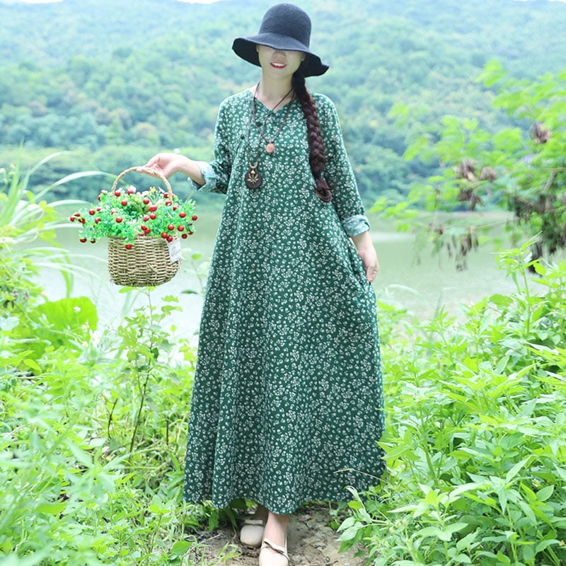 dark green linen dress