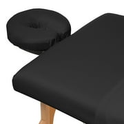 Saloniture 3-Piece Microfiber Massage Table Sheet Set - Premium Facial Bed Cover - Includes Flat and Fitted Sheets with Face Cradle Cover - Black