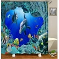 thumbnail image 3 of Cortina de ducha impermeable con estampado de animales marinos, patrón de delfines marinos, cortina de baño impermeable, decoración de baño brillar  Electrónica, 3 of 5