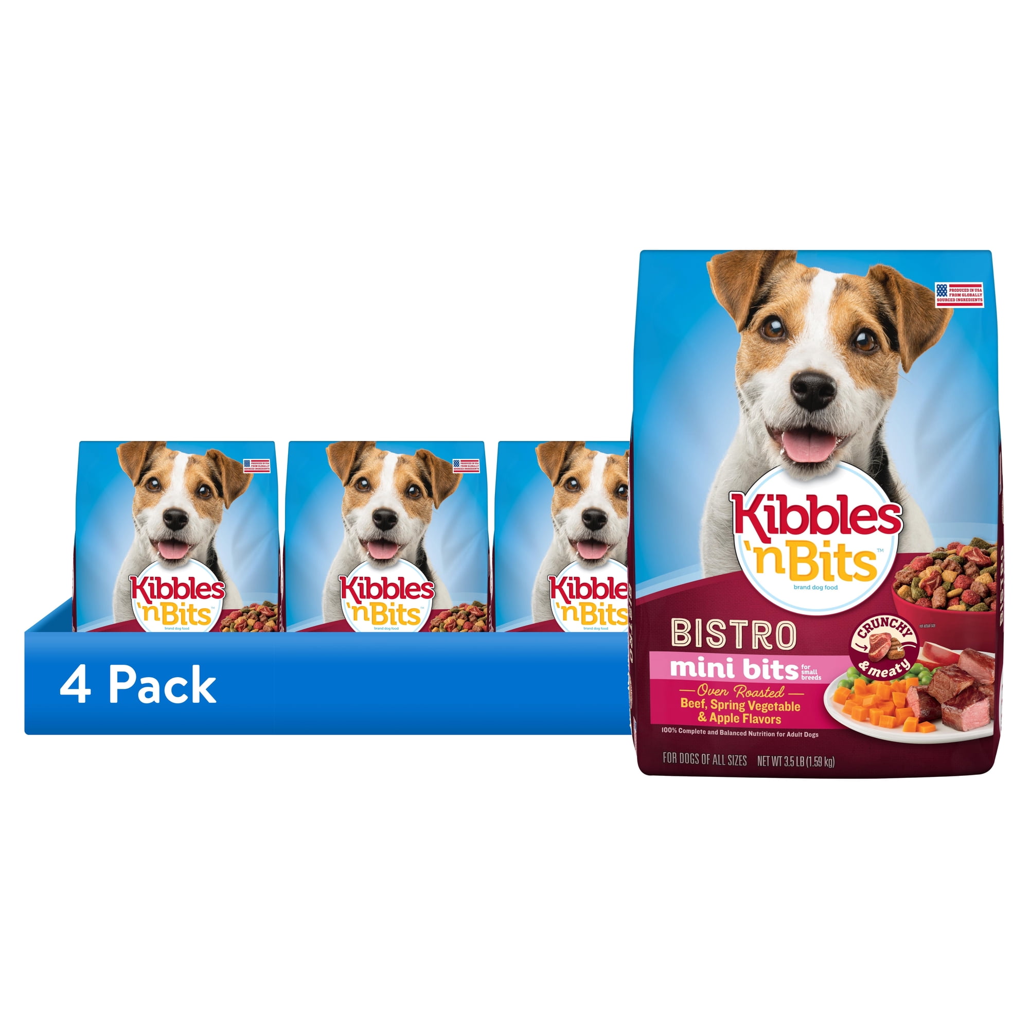 (4 pack) Kibbles 'n Bits Bistro Mini Bits Small Breed Dry Dog Food Beef & Apple Flavor, 3.5 lb. Bag