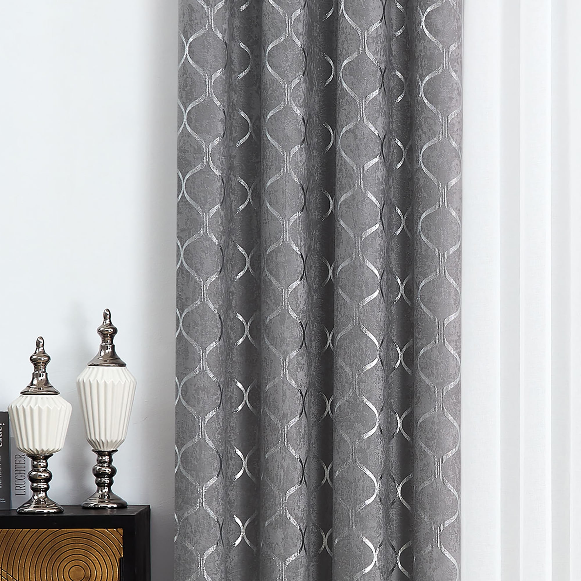 Pinewave Grey Patterned Room Darkening Curtains Mix and Match