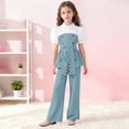 thumbnail image 2 of CPNG Girl's Summer Formal Wear 2 Piece Outfits Teen Girls Puff Sleeve Belted Blouse Top and Bell Bottom Pants Set(Mint Green,8 Years), 2 of 9