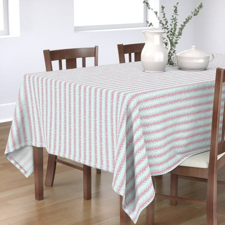 

Cotton Sateen Tablecloth 70 x 108 - Little Kelp Stripe Seaweed Nautical Starfish Seashell Beach House Blue Pink White Print Custom Table Linens by Spoonflower