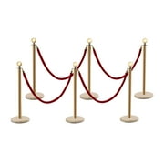 Loyalheartdy 6Pcs Gold Stainless Steel Stanchion Set, 39.4"H Sentry Post Crowd Control Barriers Queue Line w/5Ft Red Velvet Rope