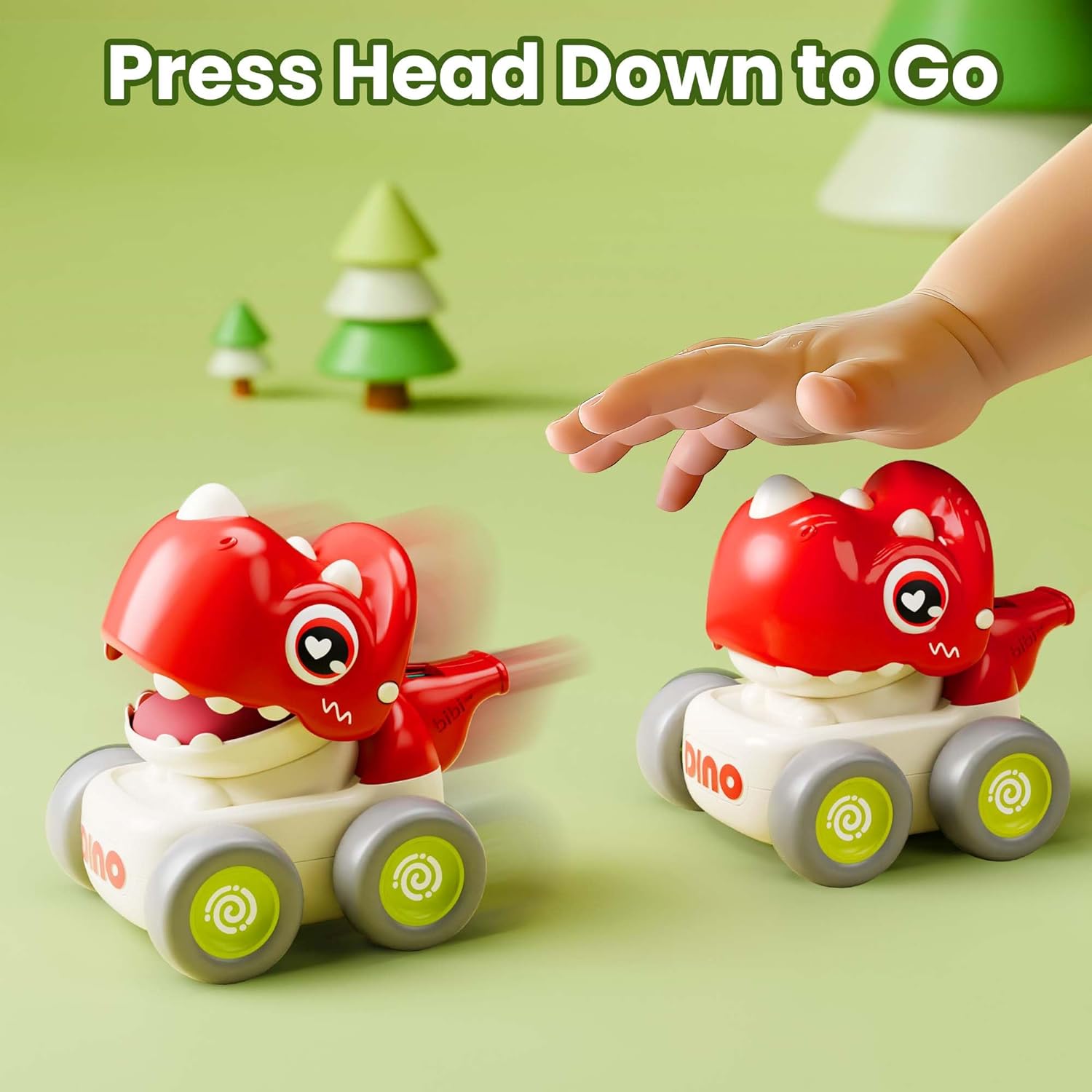 WQFSTORE Dinosaur Press and Go Toy Cars for Toddlers photo 3