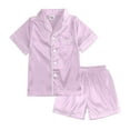 thumbnail image 4 of Toddler Satin Pajamas For Girls Solid Printed Button Down Tops With Shorts 2PCS Summer Toddler Girl Sleepwear Girls Silk Pajamas Size 5-6, 4 of 9