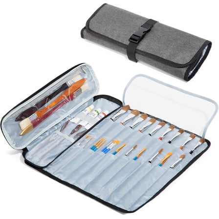 Art Paint Brush Holder & Storage Organizer, 21 Slots Storage for Acrylic Oil Watercolor Paintbrushes, Roll-Up Case Bag for Art Supply Tools