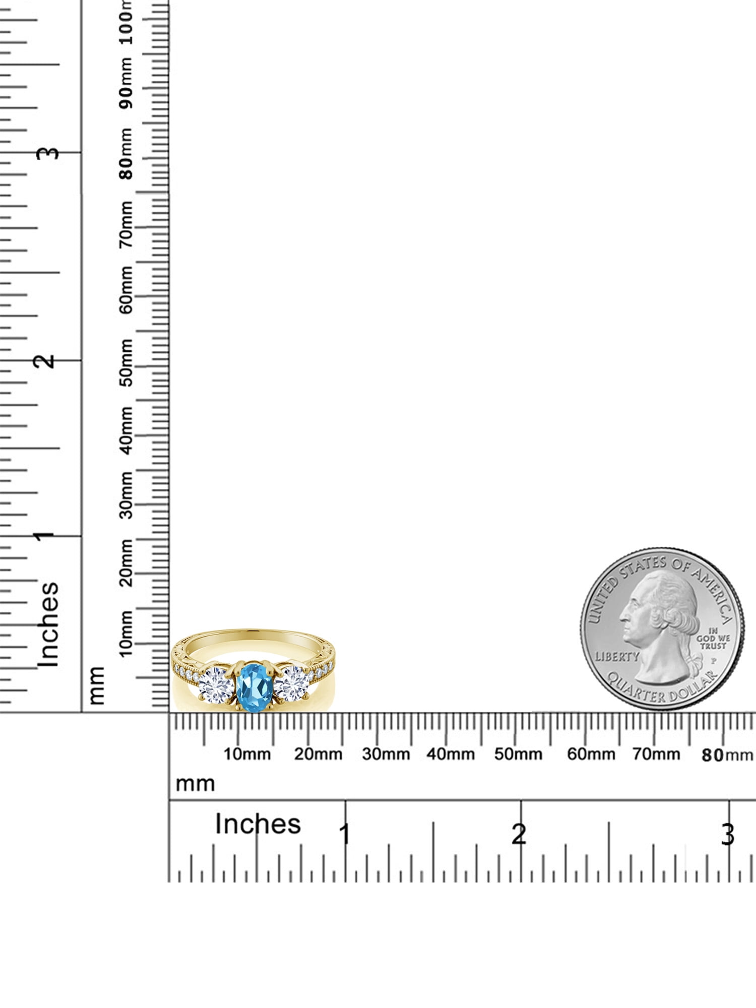 Gem Stone King 18K Yellow Gold Plated Silver 3-Stone Ring Oval Gem Stone King 18K Yellow Gold Plated Silver 3-Stone Ring Oval