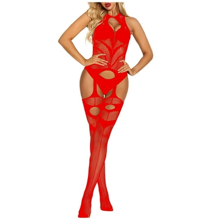 Odeerbi Crotchless Lingerie Set for Women 2025 Sexy Fishnet Seamless Mesh Netting Stockings Chemise Hollow Out Babydoll Bodysuit Sleepwear Purple