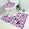 thumbnail image 2 of Purple Butterfly Pattern Bathroom Rugs Sets 3 Piece,Toilet Cover Set,Absorbent Non Slip Bathroom Mats Sets with U-Shaped Contour Rug Toilet Rug Set, 2 of 5