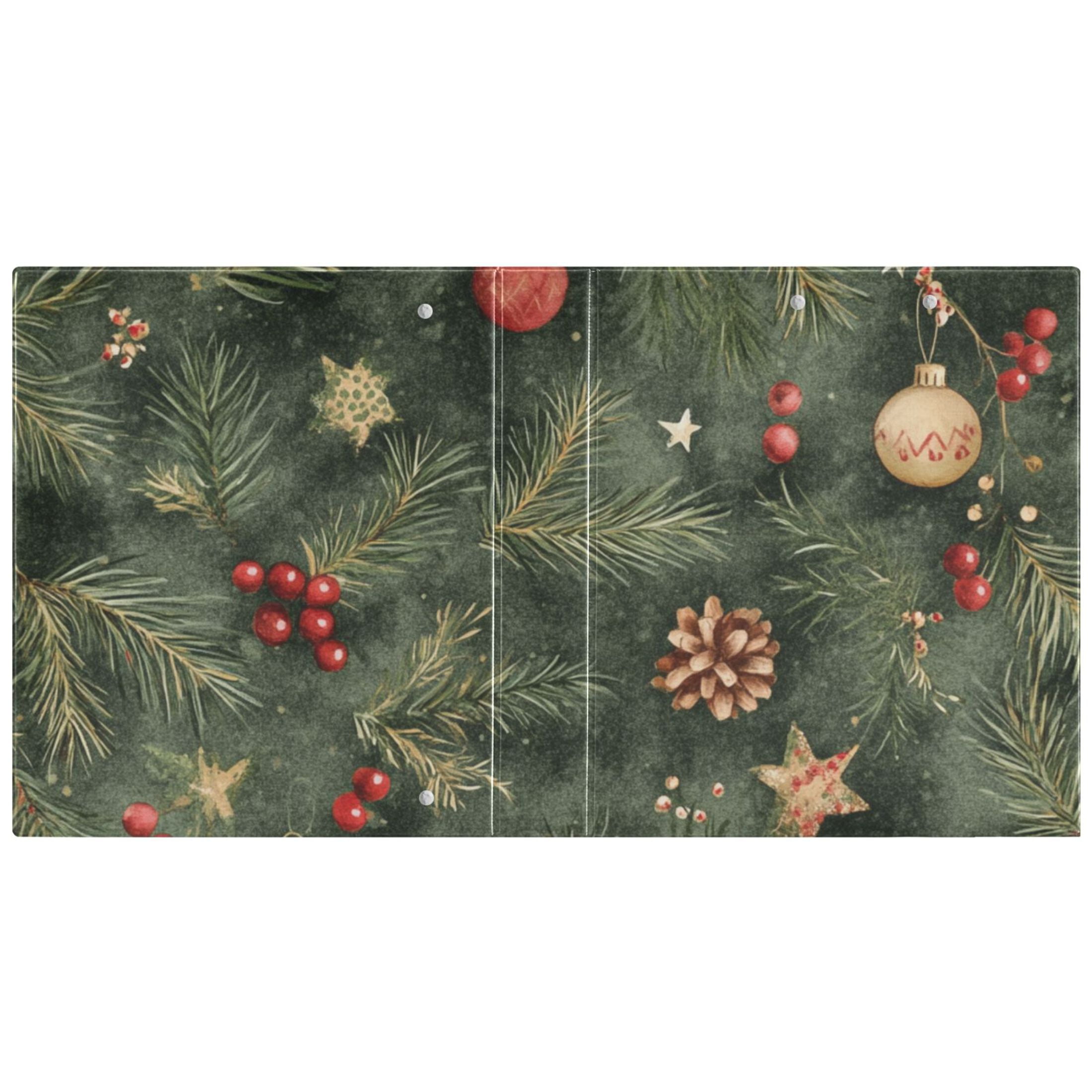 Christmas Green 3 Ring Binders 1.5 inch Hardcover File Folders with Interior Pockets A4 Size Organizer for School Office Hospital