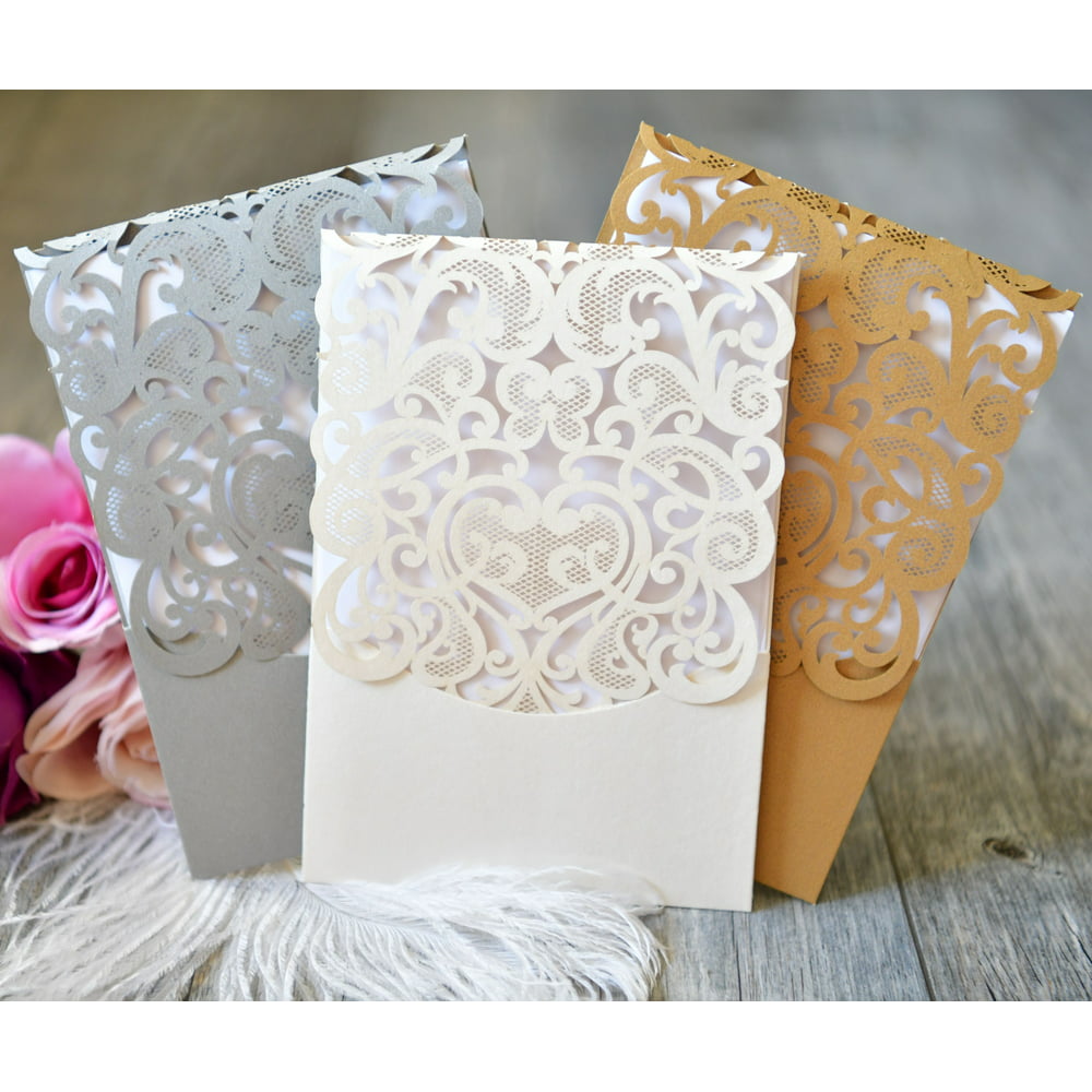 48 Laser Cut Wedding Floral Invitations Envelopes Blank Cards Boda ...