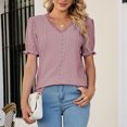 thumbnail image 5 of Mittory Eyelet Tops for Women Trendy Ruffle Trim Puff Short Sleeve Summer T Shirts V Neck Tunic Blouses, 5 of 7