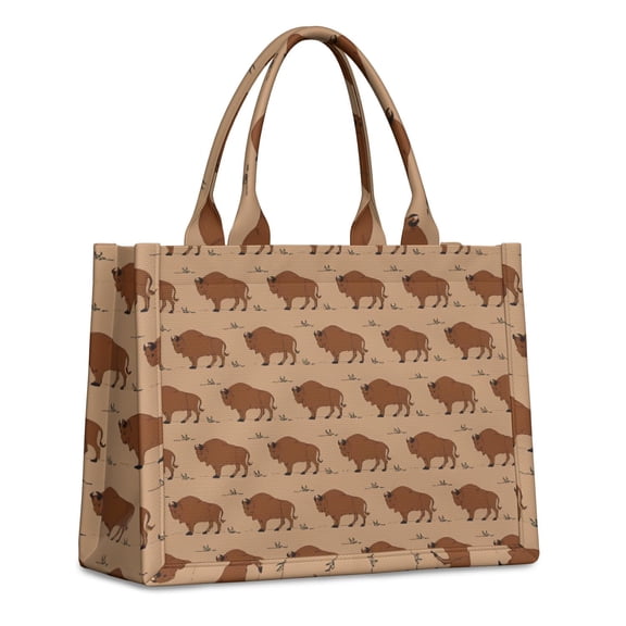 Large Capacity Tote Bag,Brown Buffalo Pattern Handbag Fashion Luxury Tote Bag,15.7"x13"x 5.1" Inches,Laptop Compatible