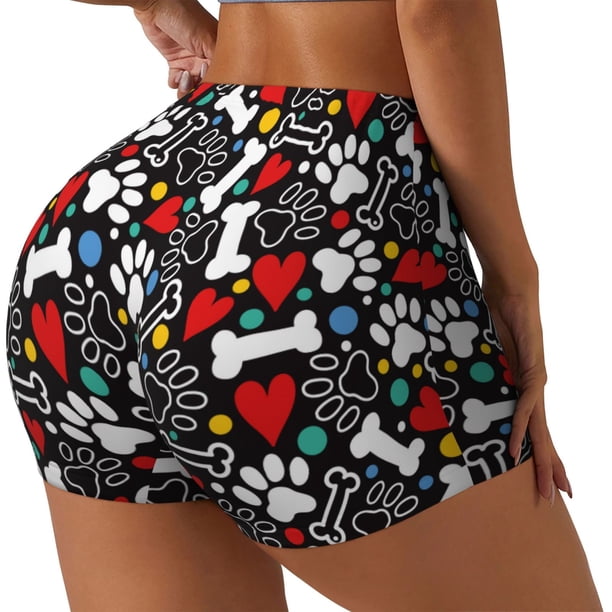 Balery Paw And Bones Pantalones cortos de entrenamiento estampados para mujer, sin costuras, ajustados, para gimnasio, yoga, correr, deportes, ejercicio activo, fitness.-Medium