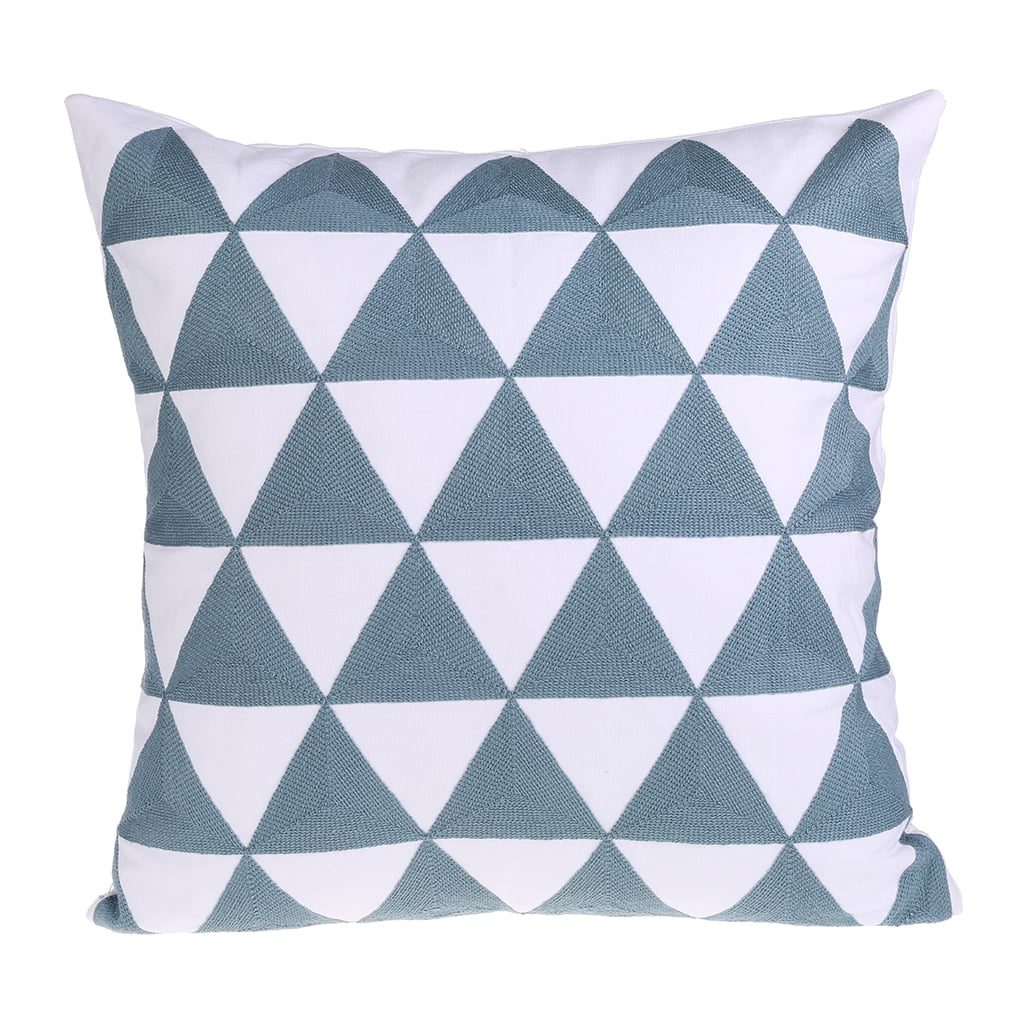 Blue Embroidered Cushion Cover Geometric Turquoise Decorative Pillow Case 