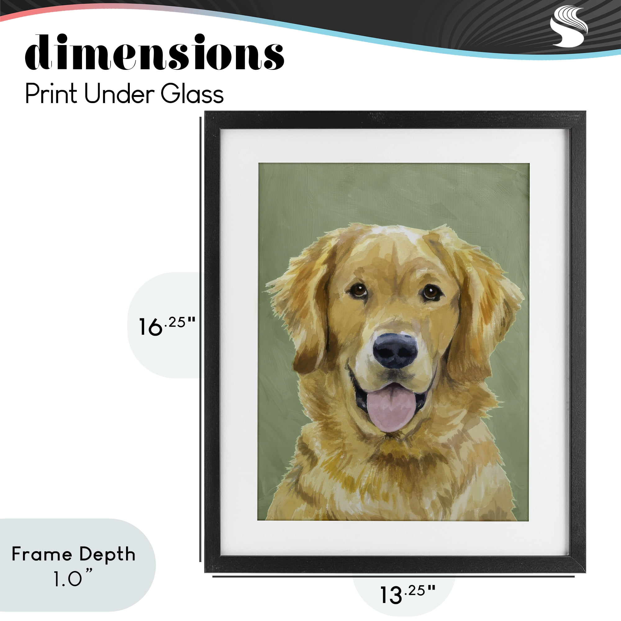 Stupell Industries Smiling Golden Retriever Portrait Black Framed Print Under Glass, design by Lil' Rue