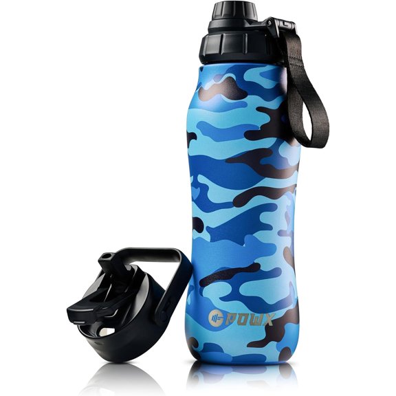 PowX Stainless Steel Water Bottle with Straw – 24 Oz. Sports Water Bottle Insulated for Hot & Cold Drinks – Spout Lid & 2-in-1 Straw & Sip Insulated Water Bottles Lid – Water Flask