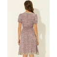 thumbnail image 4 of DARING DIVA Floral Ruffle Neck Smocked Waist Dress M Pink, 4 of 6