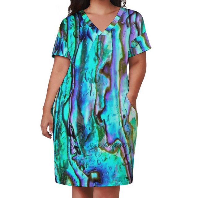 Robe Ample à Poches Imprimée Manches Courtes Col en V 5TG