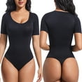 thumbnail image 3 of Fanxing Black Short Sleeve Body Suits for Women Thong Shapewear Bodysuit Tummy Control V Neck Shirt Going Out Tops Large, 3 of 5