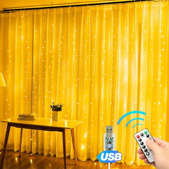 Eueasy 2 Pack Warm White 300 LED Curtain Lights, 9.8ft x 9.8ft Fairy Lights with 8 Modes, String Hanging Lights, Remote Control, Perfect for Indoor/Outdoor Christmas, Wedding, Party Wall Decorations
