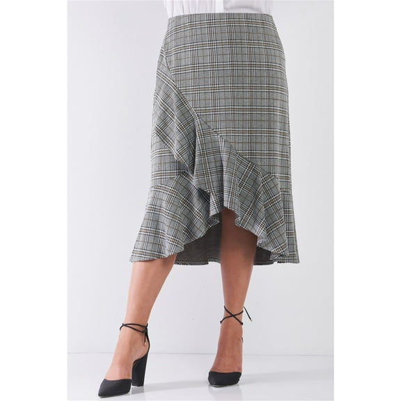 Plus Size Plaid Grey High-waist Midi Skirt 1XL