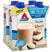 Atkins Creamy Chocolate Coconut Protein Shake, High Protein, Low Carb, 4 Count